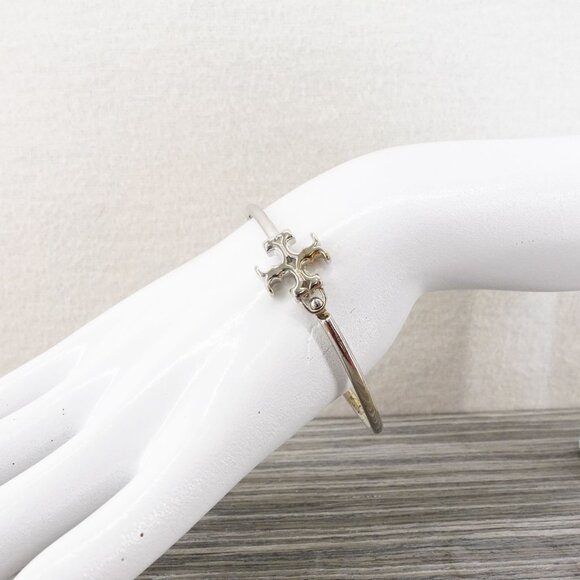 Tory Burch Eleanor Hinged Cuff Bracelet Silver OS - Picture 6 of 12